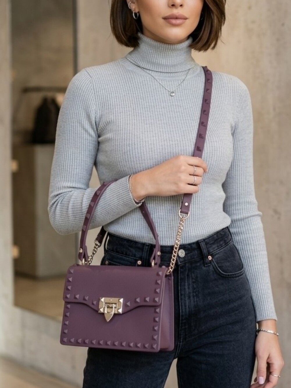 BRAND NEW NEVER WORN Purple Studded Crossbody Handbag Shoulder Bag